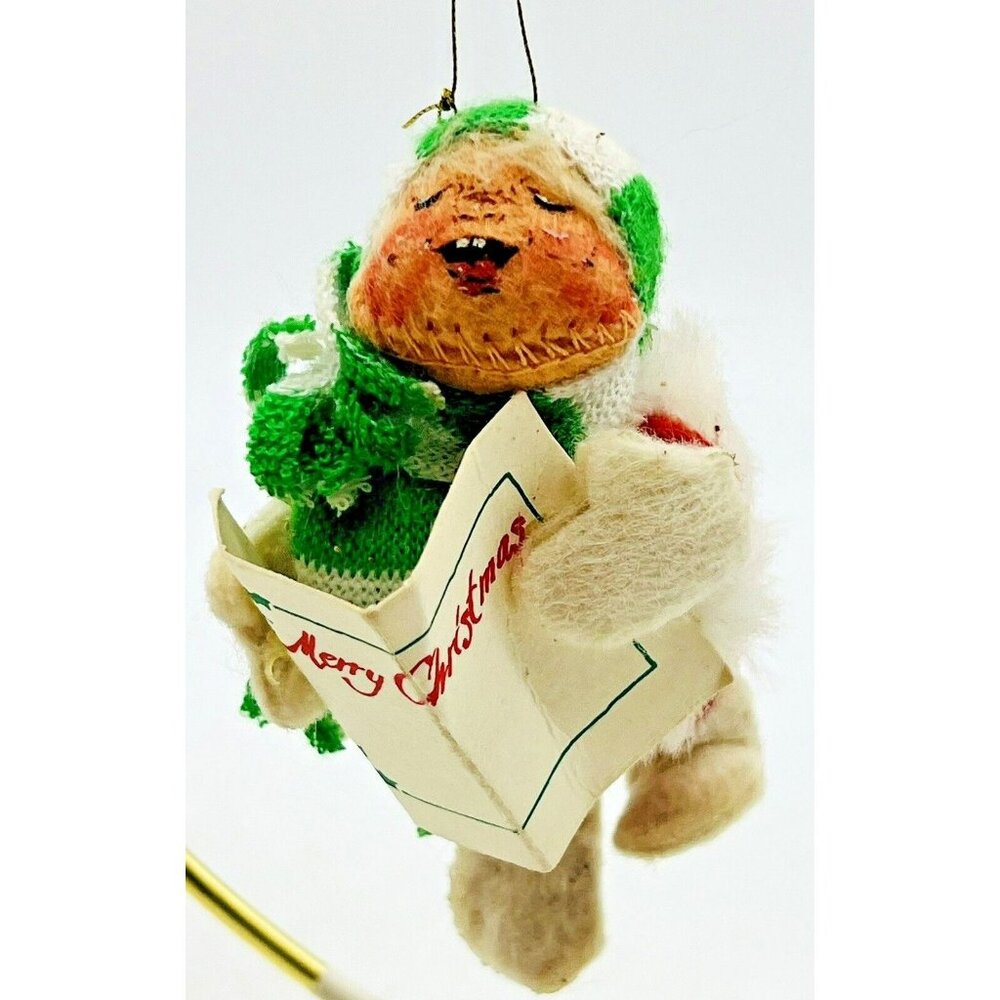 Annalee Choir Singer Ornament Caroler Striped Hat Scarf 3 inch 1985 Made in USA